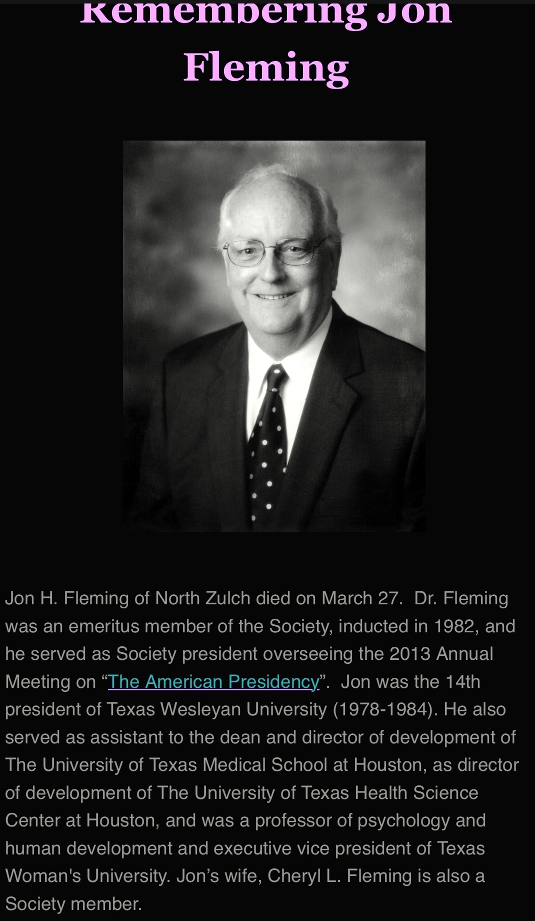2025 newsletter Texas Journal of Philosophy on Jon Fleming