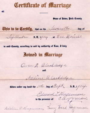 Wedding Certificate - 1904